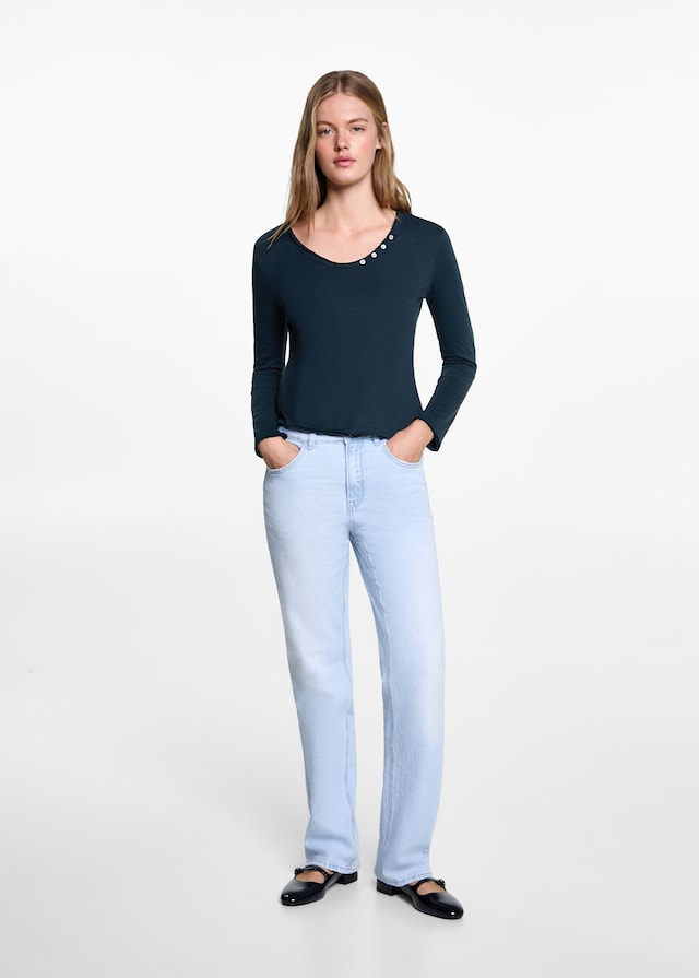 Mango Langärmliges T-Shirt mit Knöpfen Exklusive Angebote