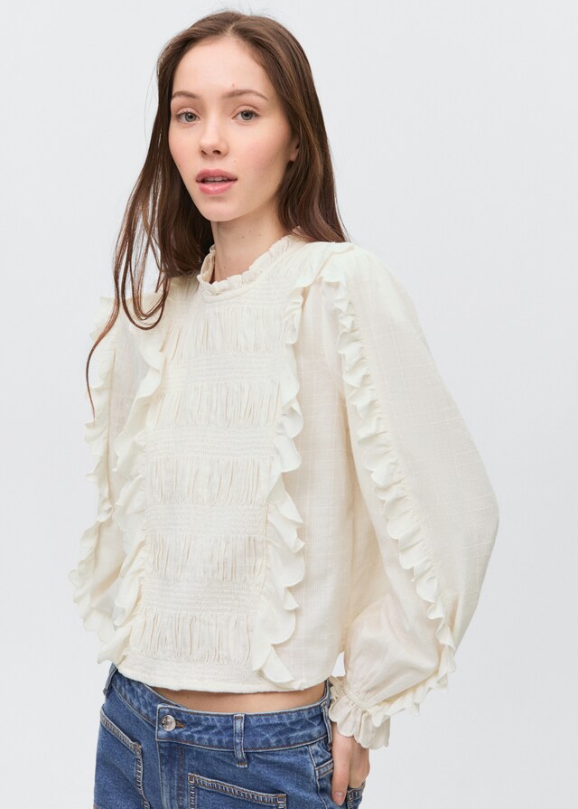 Mango Geraffte Bluse mit Rüschen Saisonale Angebote