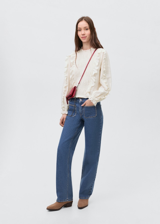 Mango Geraffte Bluse mit Rüschen Saisonale Angebote