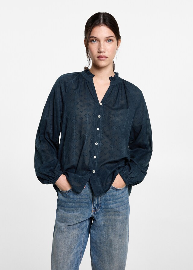 Mango Strukturierte Bluse bestickt Räumungsverkauf
